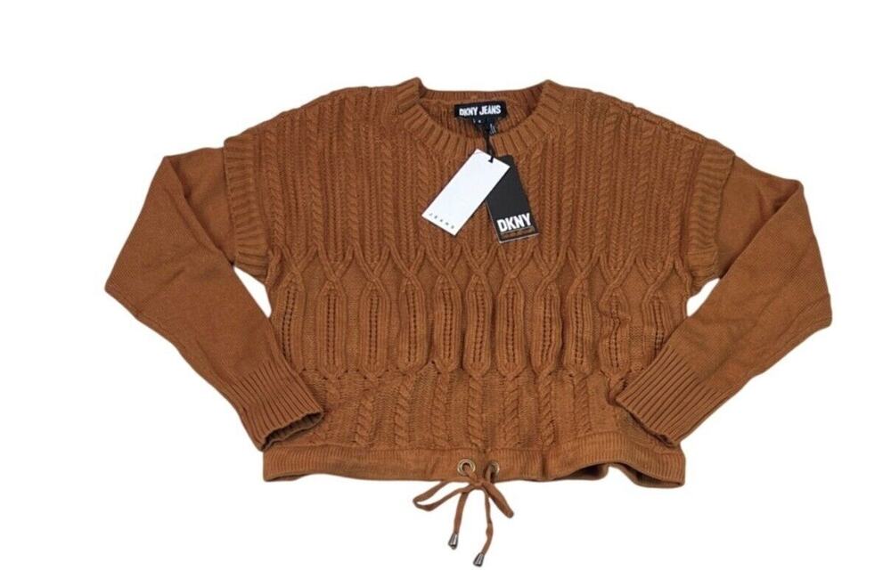 NWT DKNY Cable Knit Poncho Sweater Crewneck Burnt Umber Women's Size M Gift New